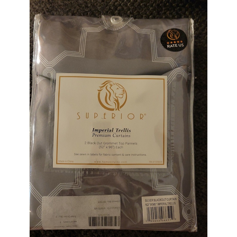 SUPERIOR - Imperial Trellis Blackout 2 Panel Curtains, Silver (52" x 96")